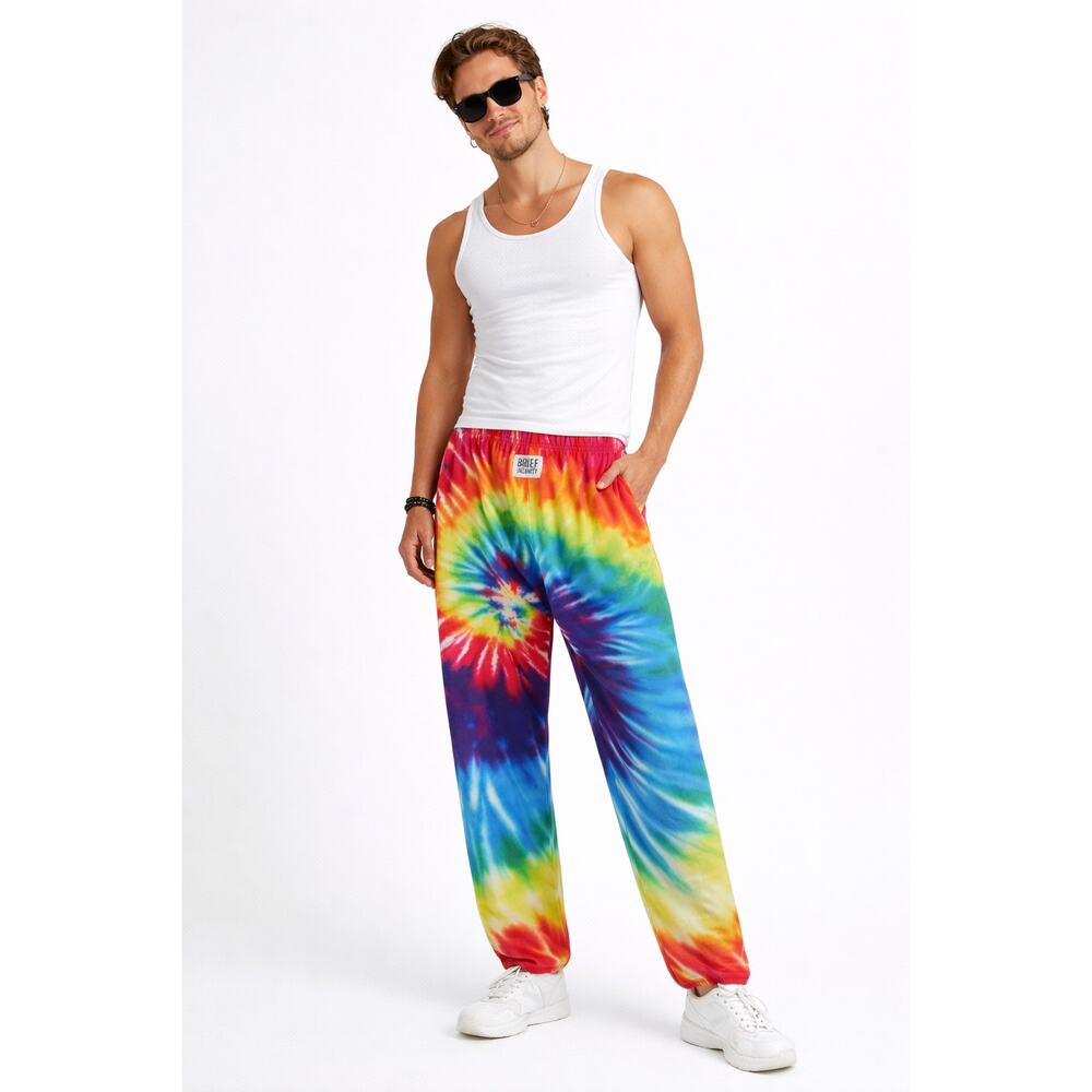 Brief Insanity Tie Dye Lounge Pants Rainbow Swirl Stretch Festival Boho Unisex